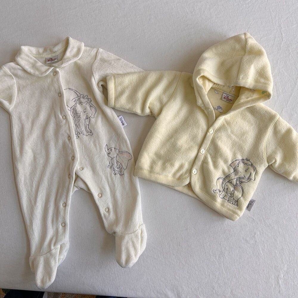Rare Set Dumbo Vintage The Disney Store Footed One Piece 3M Embroidered Jacket